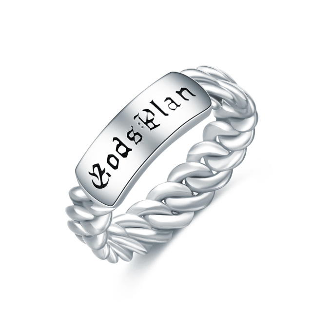 Sterling zilveren Cubaanse Schakel Ring God's Plan Stapelbare Ketting-1