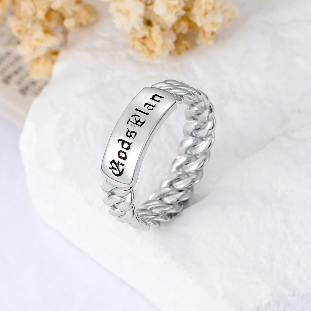 Bague à maillons cubains en argent sterling Chaîne empilable God's Plan-3