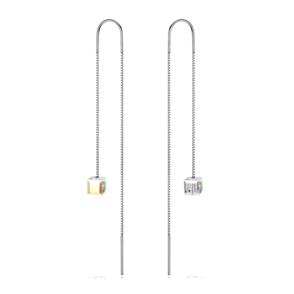 Sterling Silver Crystal Square Drop Earrings-1
