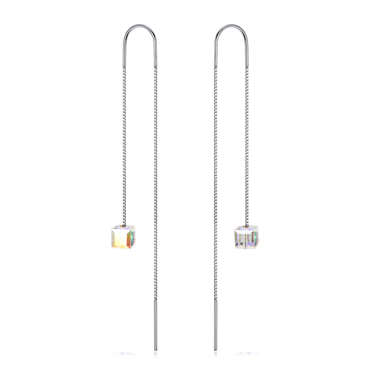 Sterling Silver Crystal Square Drop Earrings-1