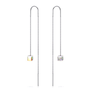 Sterling Silver Crystal Square Drop Earrings-57