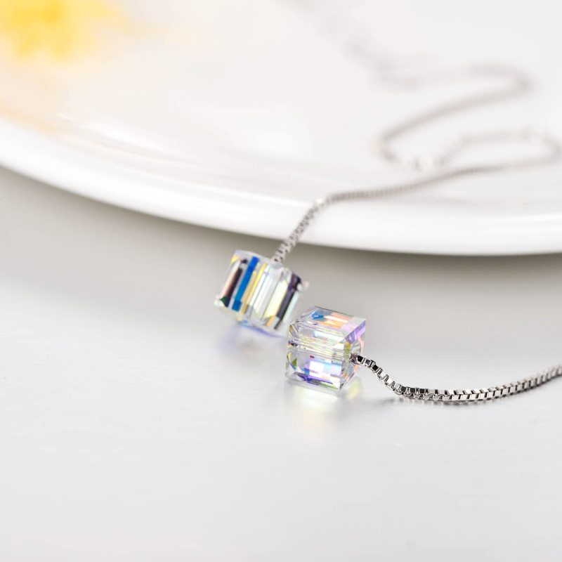 Sterling Silver Crystal Square Drop Earrings-4