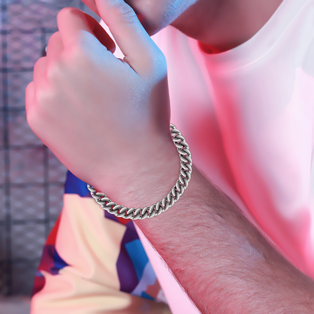 Pulseira de corrente de elos de meio-fio de prata esterlina para homens-2