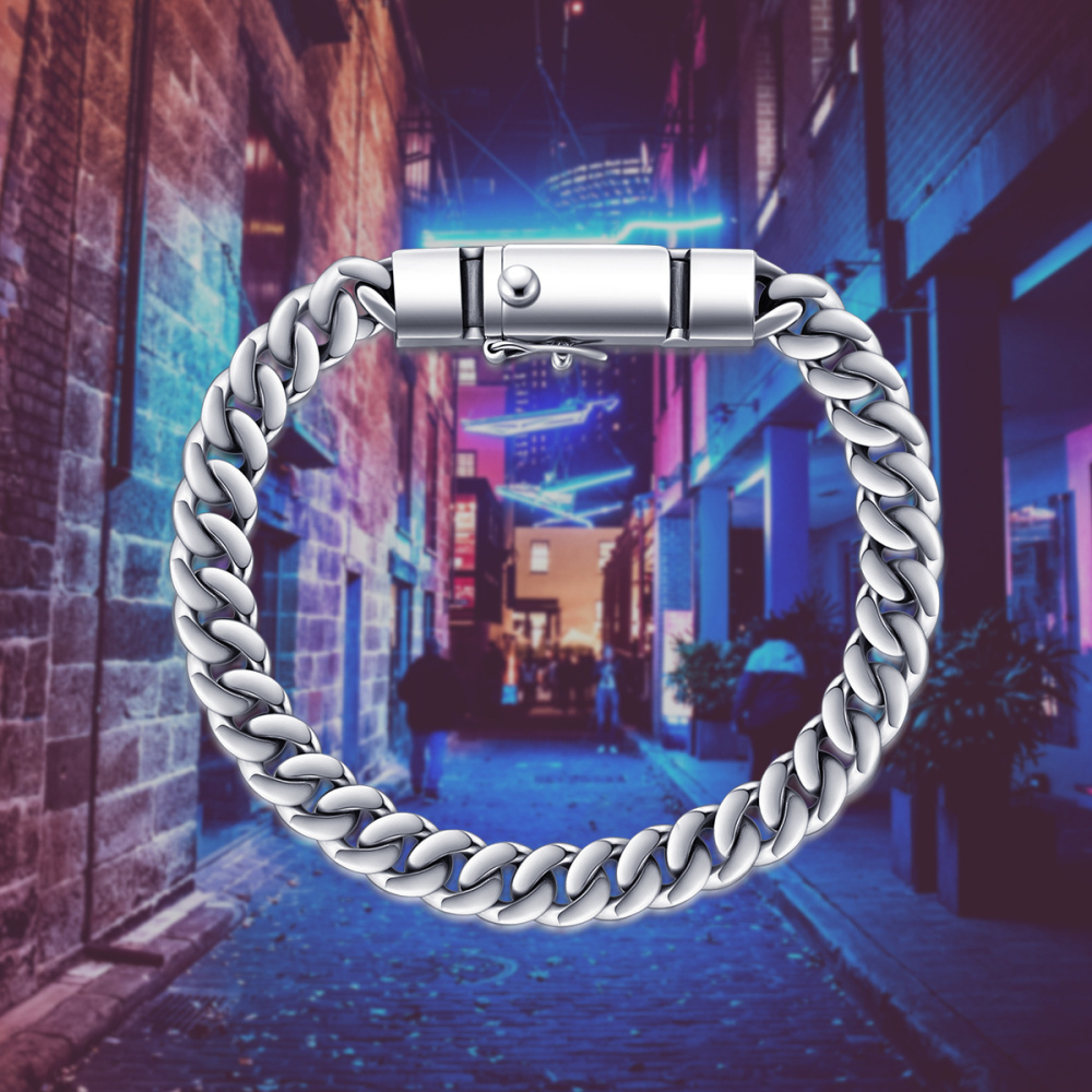 Pulseira de corrente de elos de meio-fio de prata esterlina para homens-6