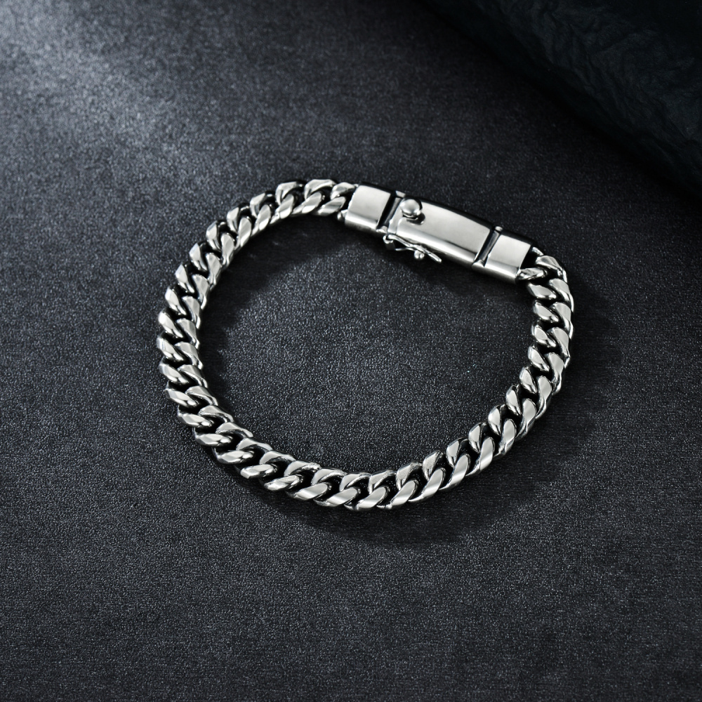 Pulseira de corrente de elos de meio-fio de prata esterlina para homens-3