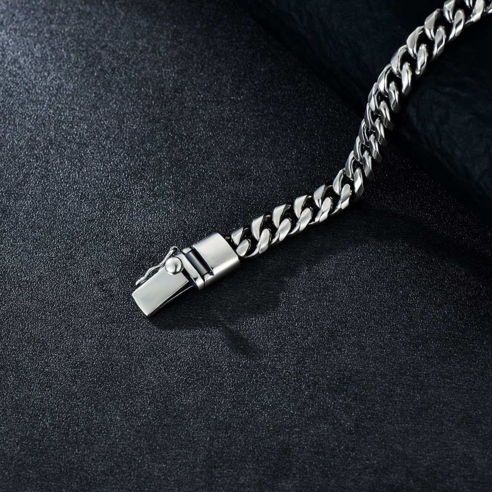 Pulseira de corrente de elos de meio-fio de prata esterlina para homens-4