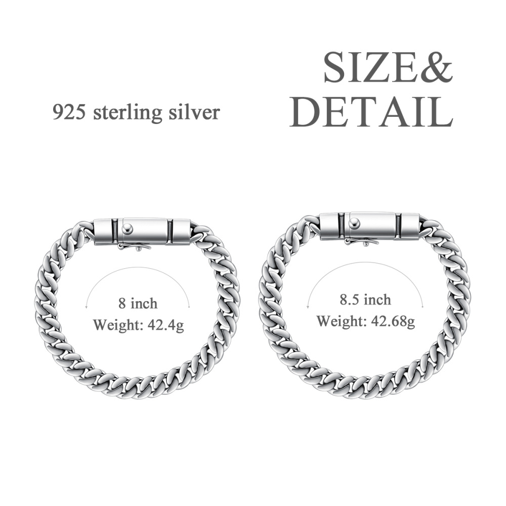 Pulseira de corrente de elos de meio-fio de prata esterlina para homens-5