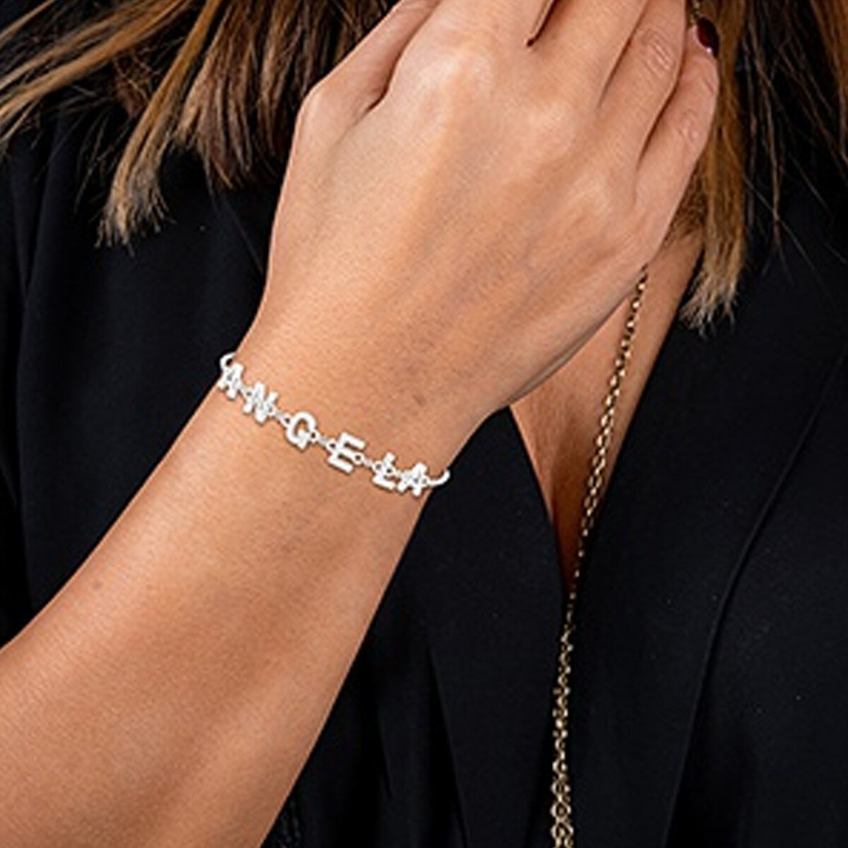 Pulsera de plata de ley con letras personalizadas para mujer-2