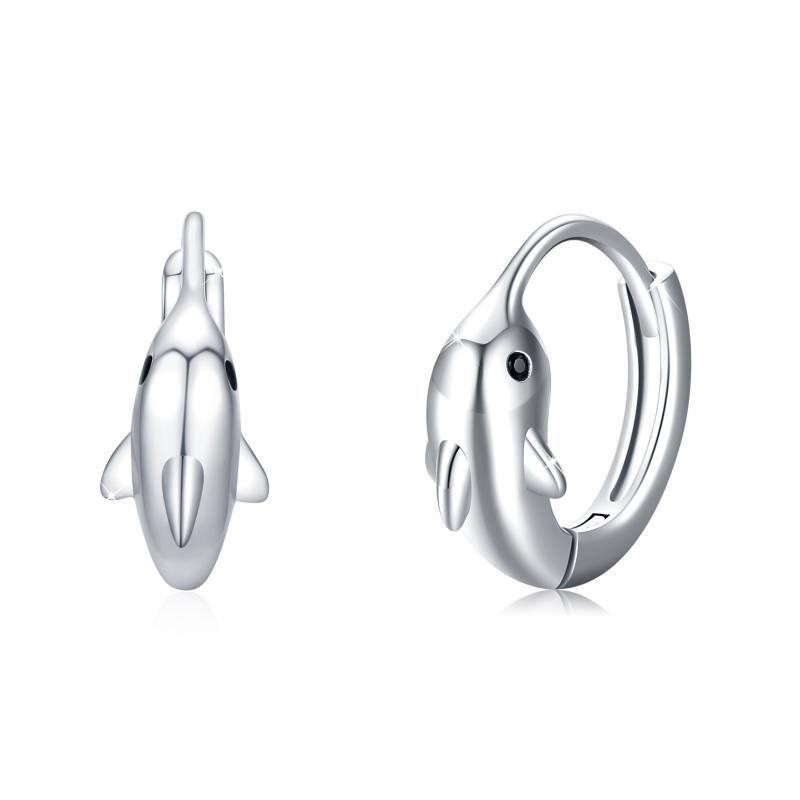 Sterling Silver Dolphin Hoop Earrings-1