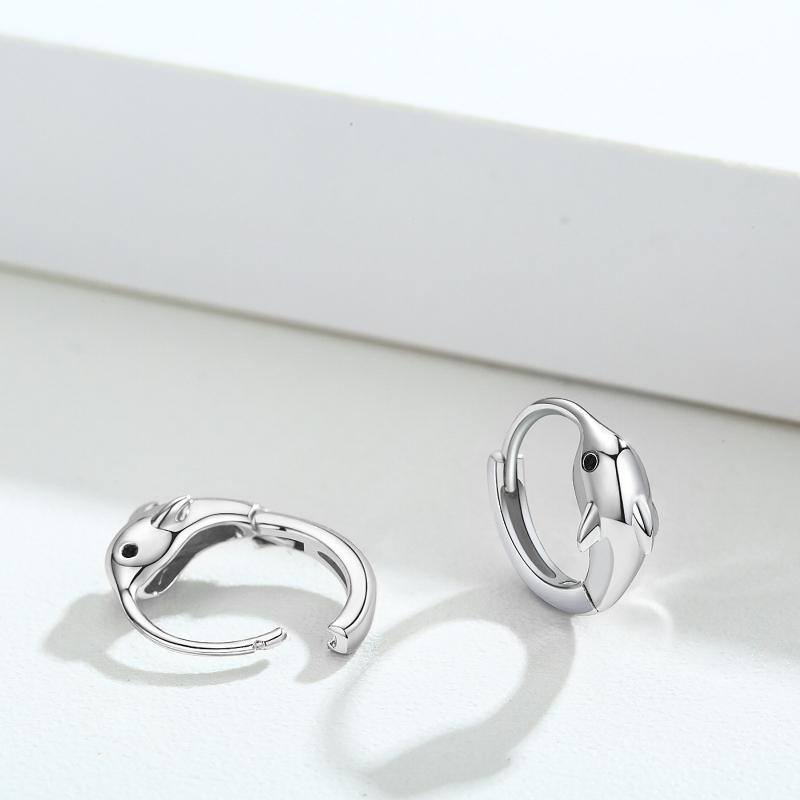 Sterling Silver Dolphin Hoop Earrings-4