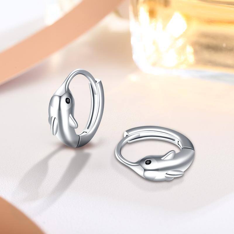 Sterling Silver Dolphin Hoop Earrings-5