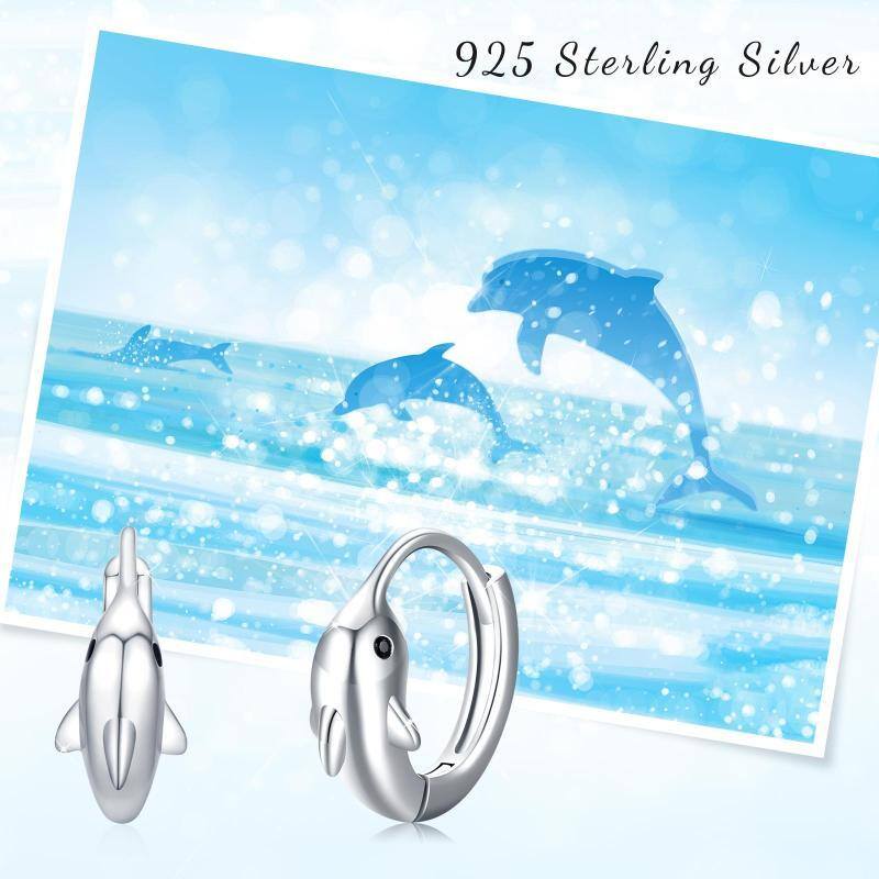 Sterling Silver Dolphin Hoop Earrings-6