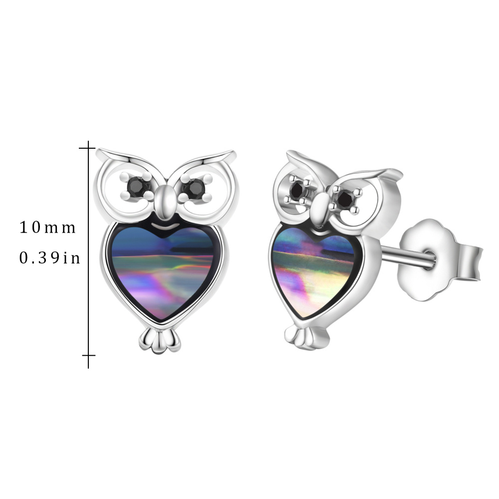 Pendientes de plata de ley con forma de búho y abulón-7