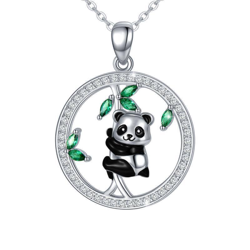 Sterling Silver Cubic Zirconia Panda Pendant Necklace-11