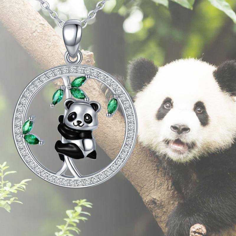 Sterling Silver Cubic Zirconia Panda Pendant Necklace-4