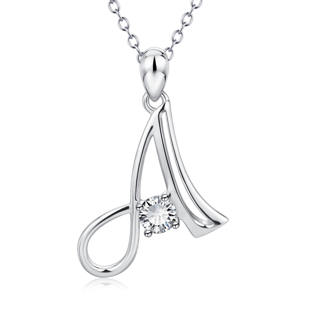 Collar con colgante de letra inicial A personalizado en plata de ley con circonita cúbica para mujer-1