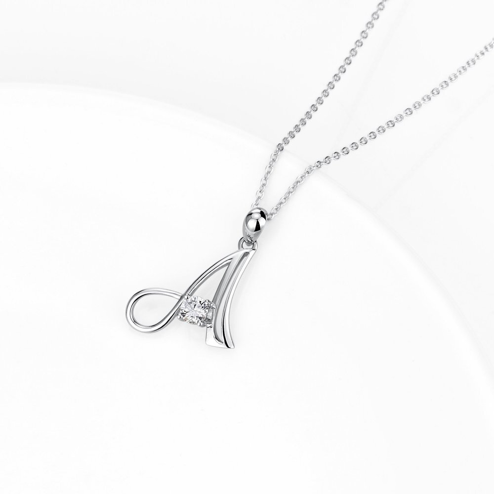 Collar con colgante de letra inicial A personalizado en plata de ley con circonita cúbica para mujer-3