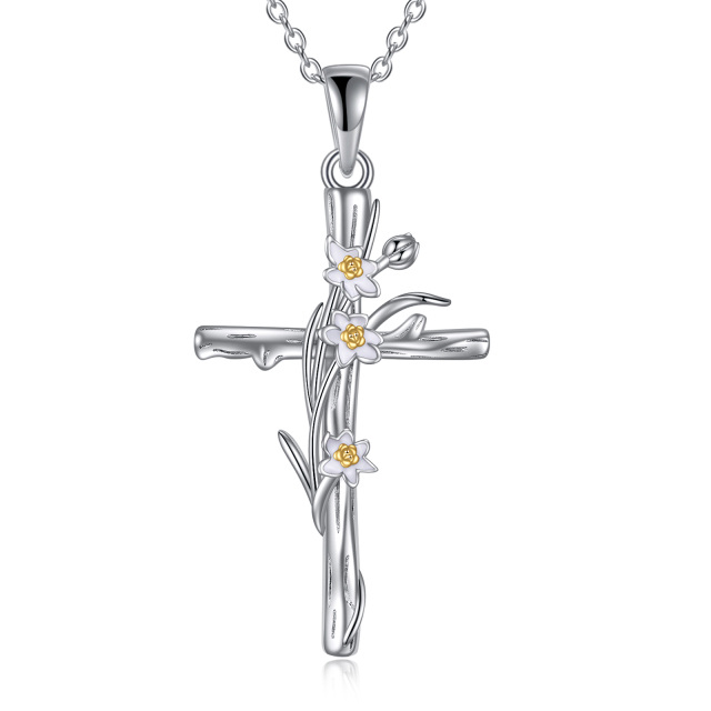 Collana con ciondolo a forma di giunchiglia e croce in argento sterling-1