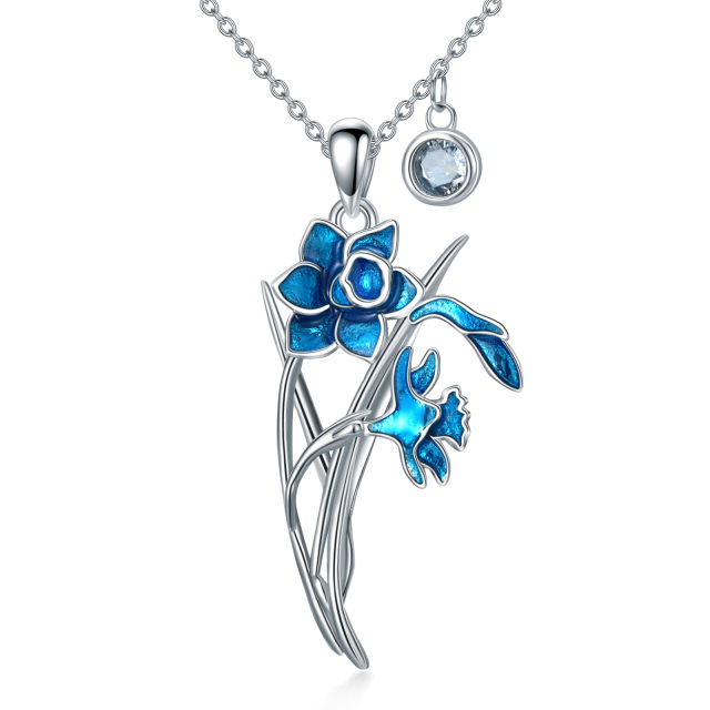 Sterling Silver Cubic Zirconia Daffodil Pendant Necklace-1