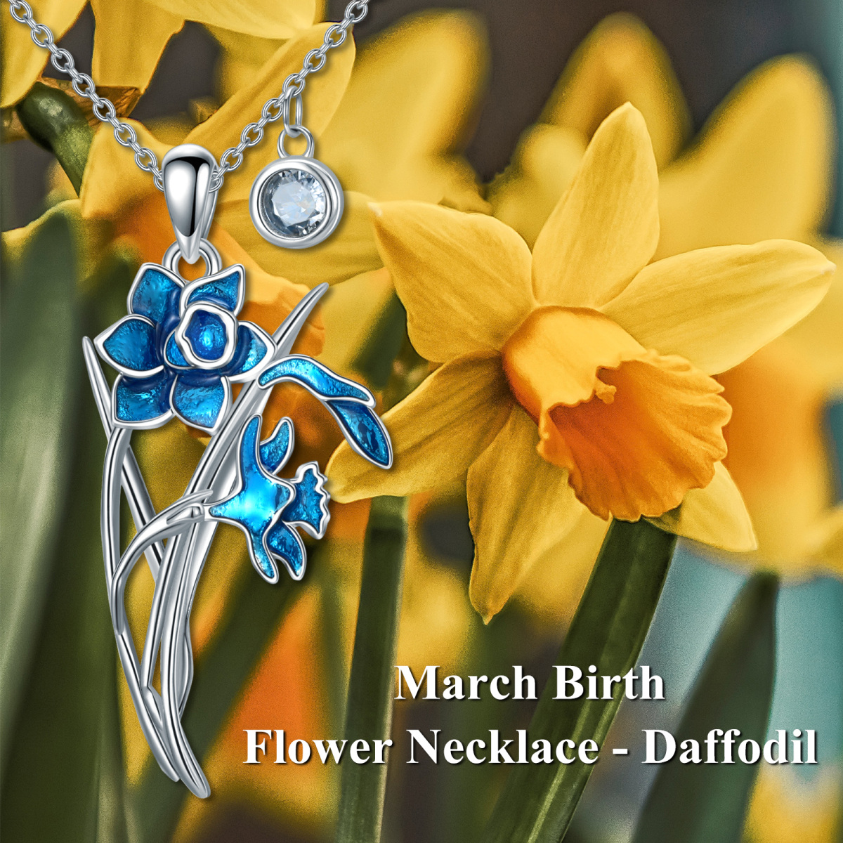 Sterling Silver Cubic Zirconia Daffodil Pendant Necklace-3