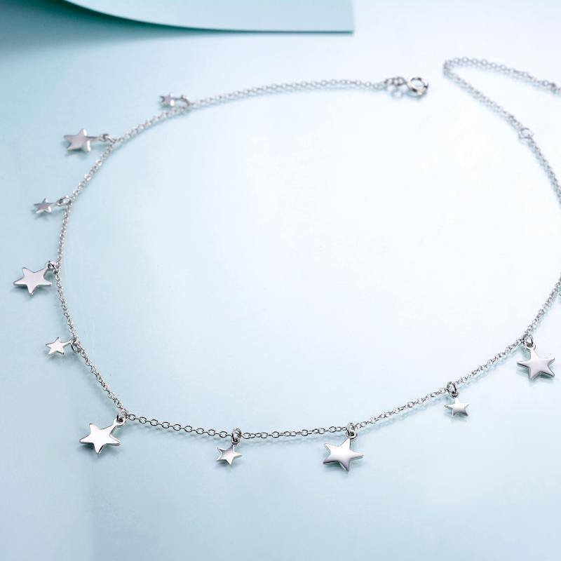 Sterling Silver Five-pointed Star Metal Choker Necklace-3