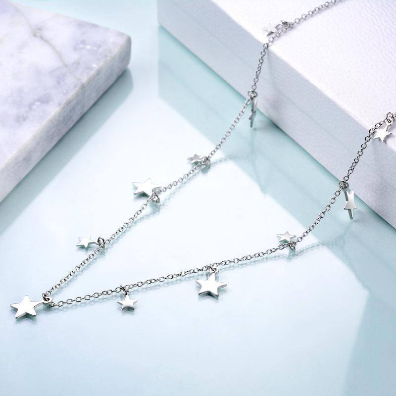 Sterling Silver Five-pointed Star Metal Choker Necklace-4