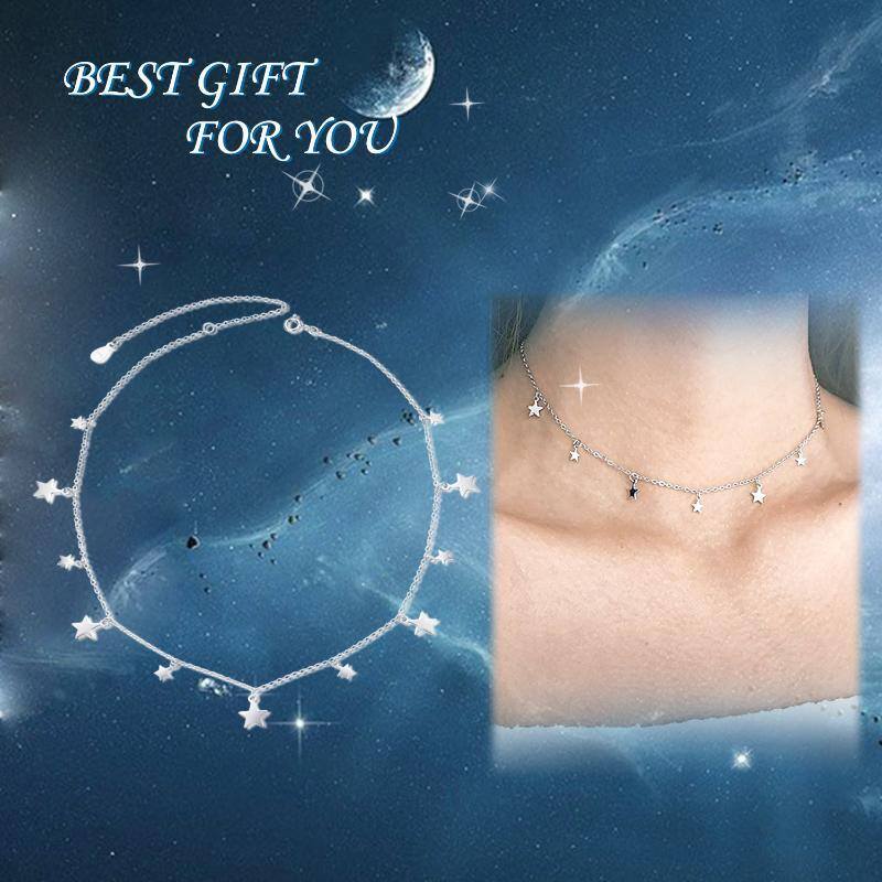 Sterling Silver Five-pointed Star Metal Choker Necklace-6