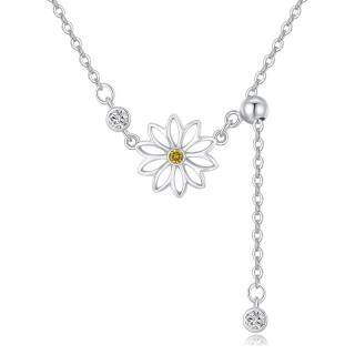 Sterling Silver Cubic Zirconia Daisy Adjustable Y Necklace-54