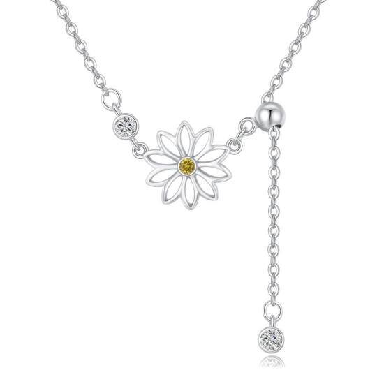 Sterling Silver Cubic Zirconia Daisy Adjustable Y Necklace