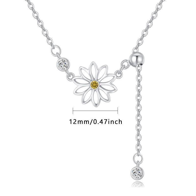 Sterling Silver Cubic Zirconia Daisy Adjustable Y Necklace-6