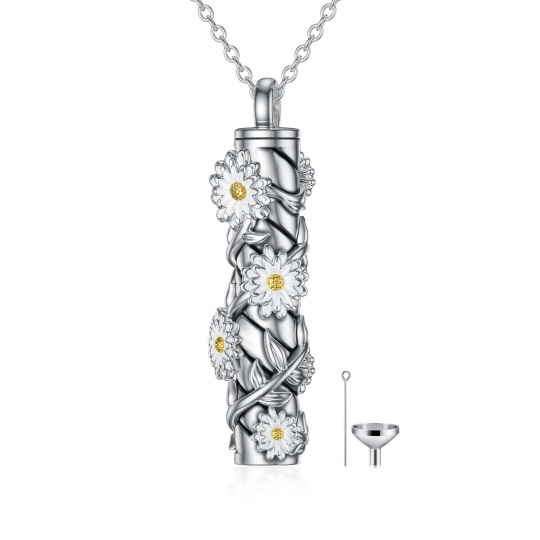 Collana con ciondolo per urna in argento sterling con fiore di nascita a margherita e barra per le ceneri