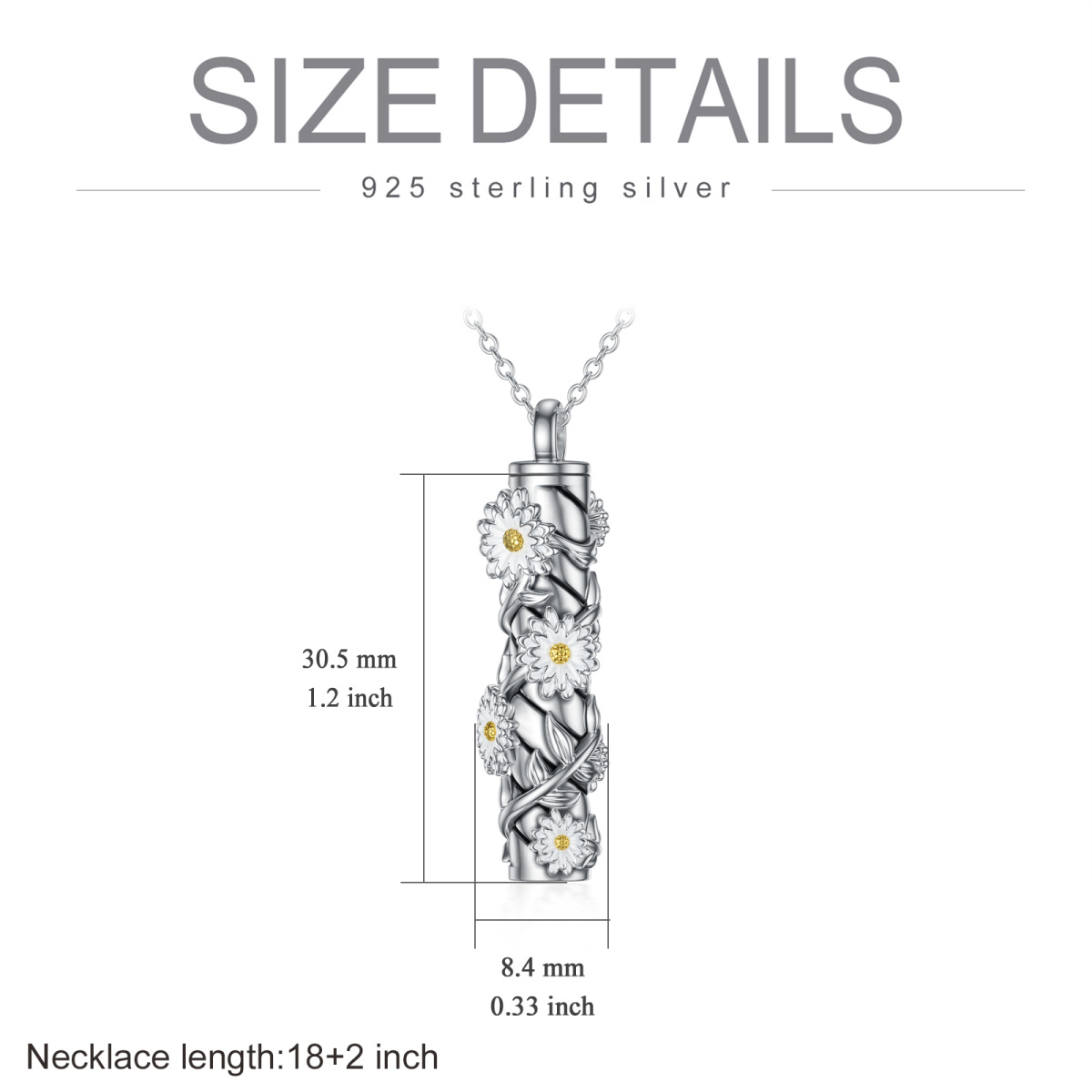 Sterling Silber Daisy Geburt Blume & Bar Anhänger Urne Halskette für Asche-5