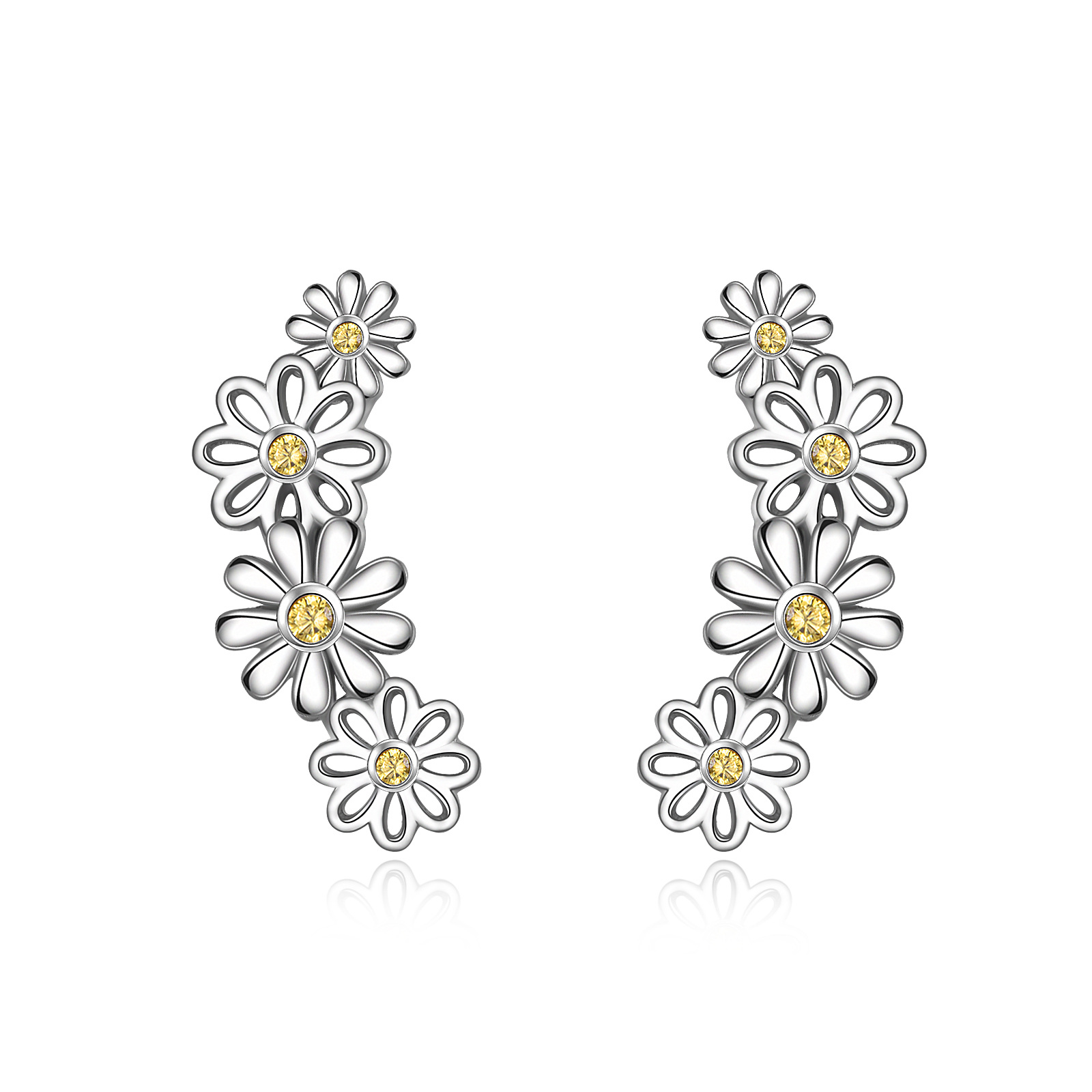 Sterling Silver Cubic Zirconia Daisy Climber Earrings for Women Girls-1