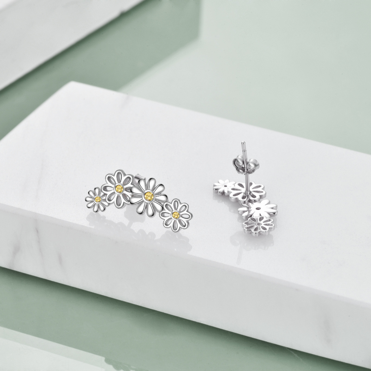 Sterling Silver Cubic Zirconia Daisy Climber Earrings for Women Girls-4