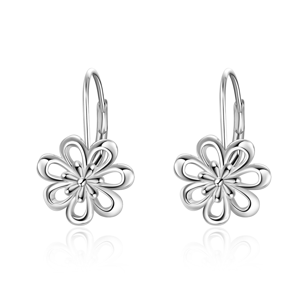 Sterling Silver Daisy Hoop Earrings-1