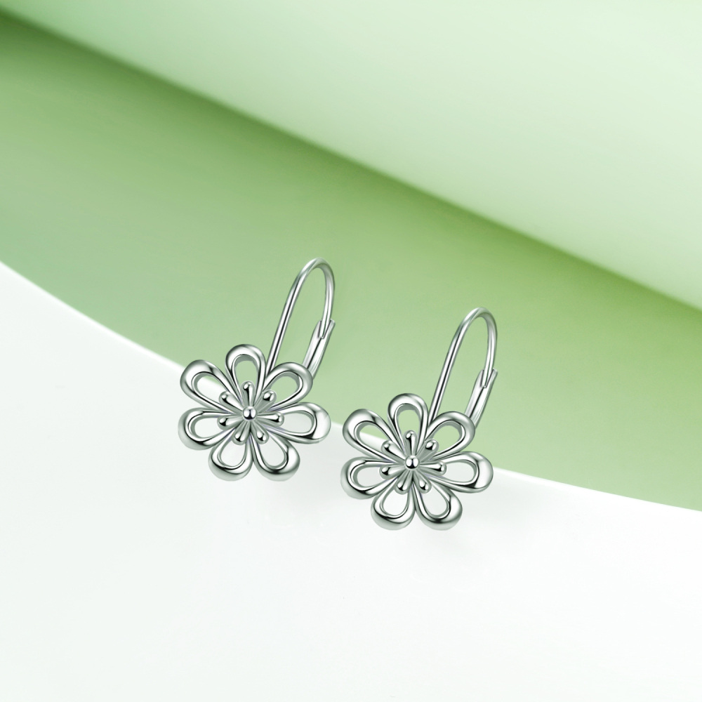 Sterling Silver Daisy Hoop Earrings-3