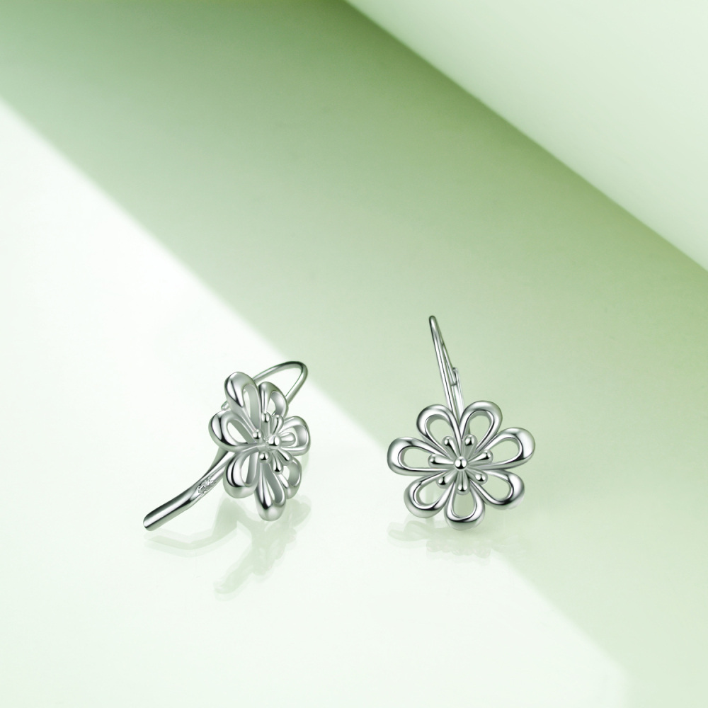 Sterling Silver Daisy Hoop Earrings-4