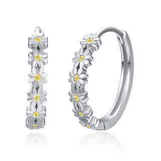 Sterling Silver Cubic Zirconia Daisy Hoop Earrings-42