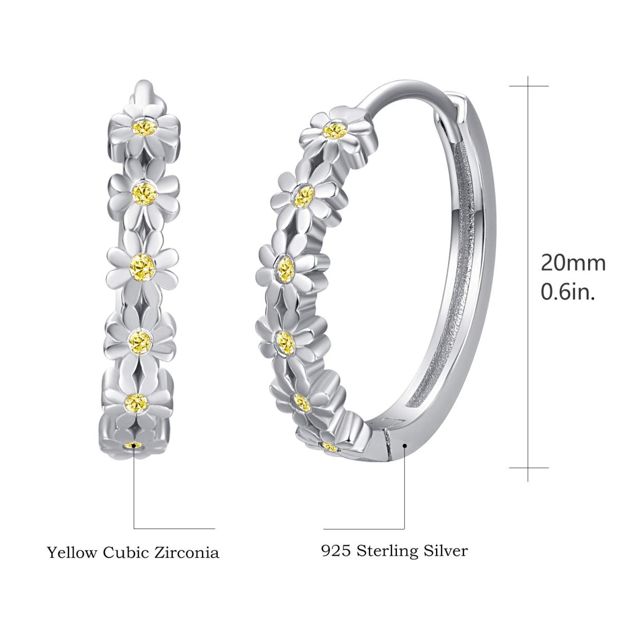 Sterling Silber Cubic Zirkonia Daisy Hoop Ohrringe-5