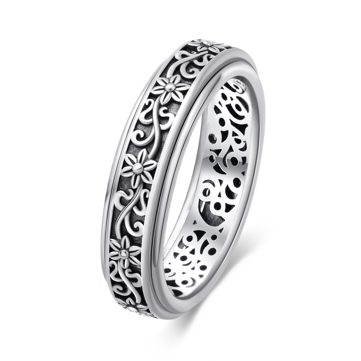 Sterling Silver Daisy & Ivy Spinner Ring-1