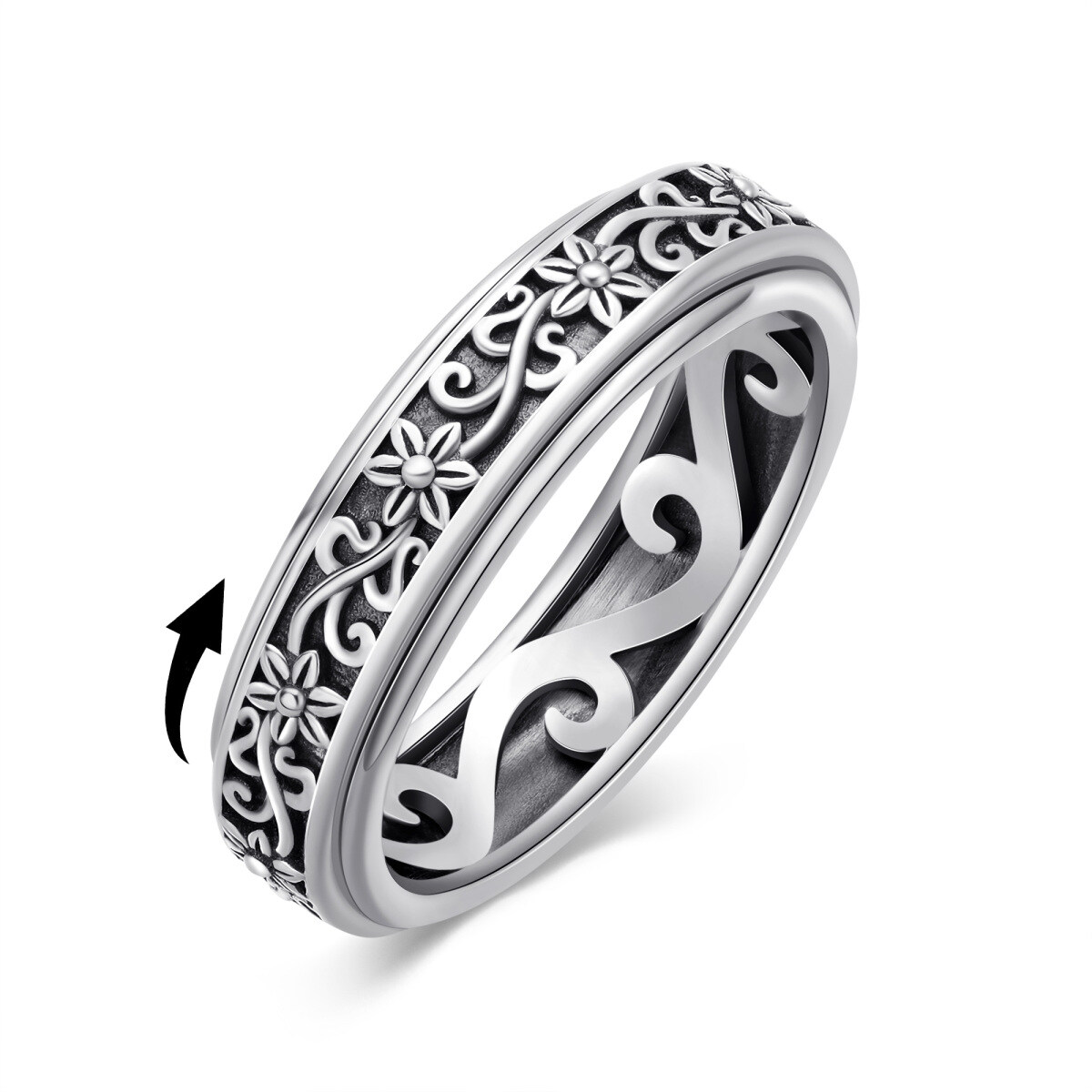 Sterling Silver Daisy & Ivy Spinner Ring-2