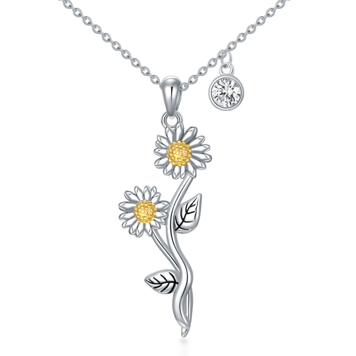 Sterling Silver Cubic Zirconia Daisy Pendant Necklace-1