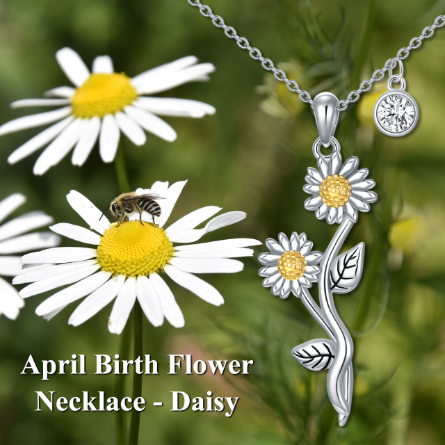 Sterling Silver Cubic Zirconia Daisy Pendant Necklace-4