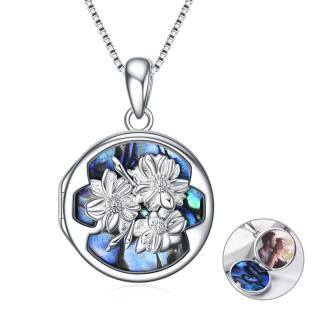 Sterling Silver Daisy Personalized Photo Locket Necklace-57