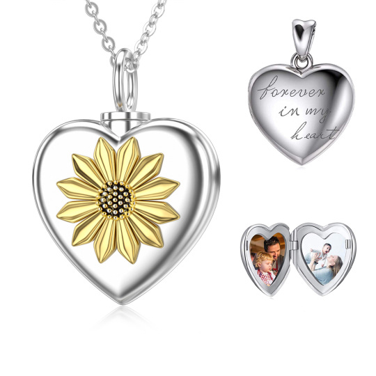 Collana con ciondolo a forma di margherita e di girasole in argento sterling con parola incisa