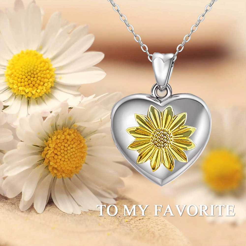 Sterling Silver Daisy & Sunflower Pendant Necklace with Engraved Word-3