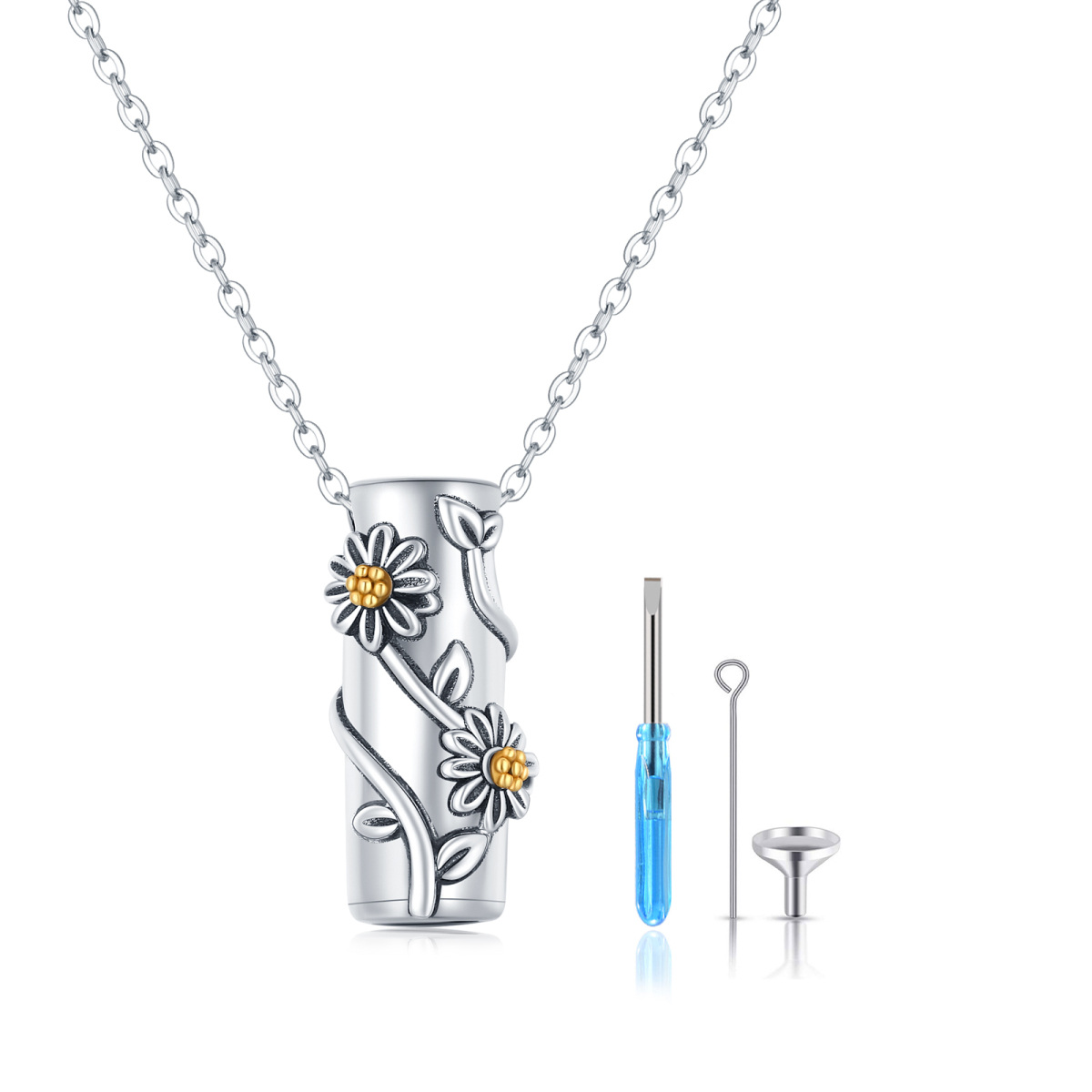 Collier Urne Marguerite en Argent Sterling pour Cendres-1