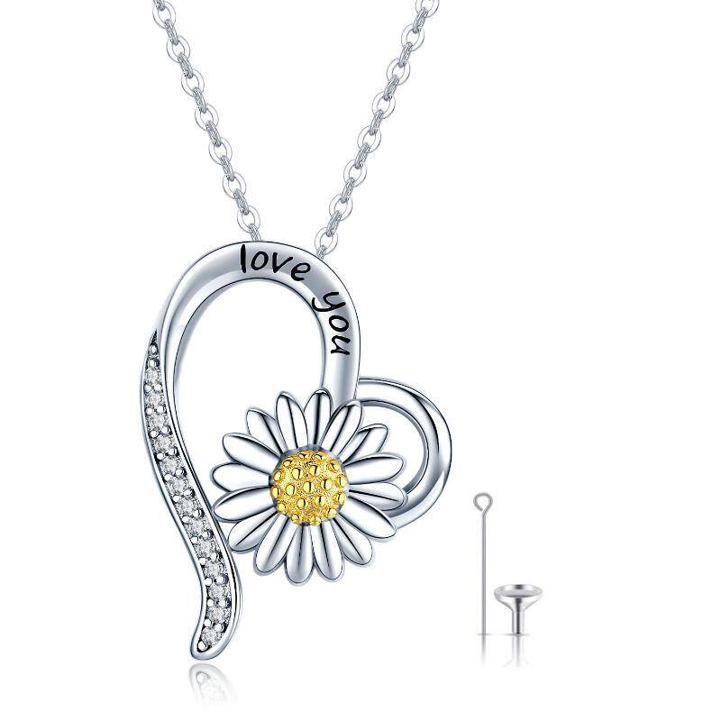 Sterling Silver Daisy Urn Necklace for Ashes with Engraved Word-1