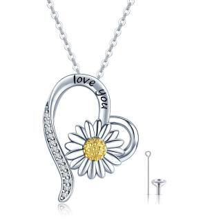 Sterling Silver Daisy Urn Necklace for Ashes with Engraved Word-35