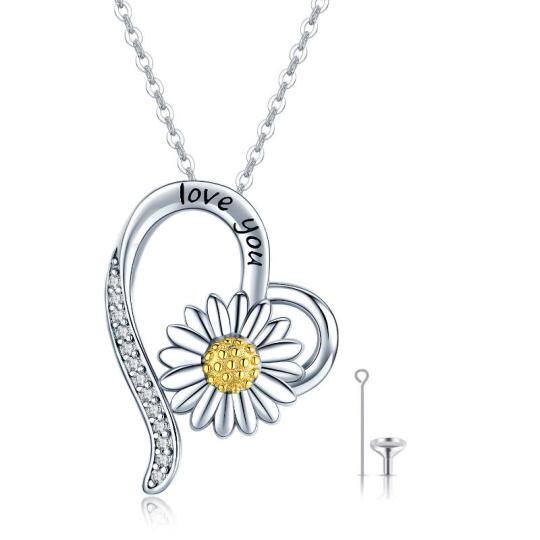 Sterling Silver Daisy Urn Necklace for Ashes with Engraved Word